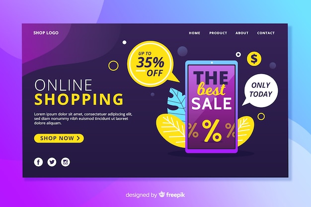 Free Vector online shopping landing page template