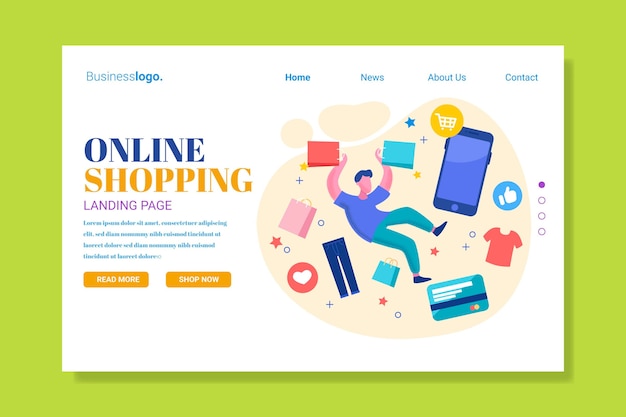 Free vector online shopping landing page template