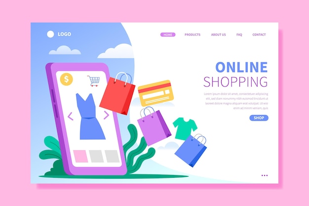 Free vector online shopping landing page