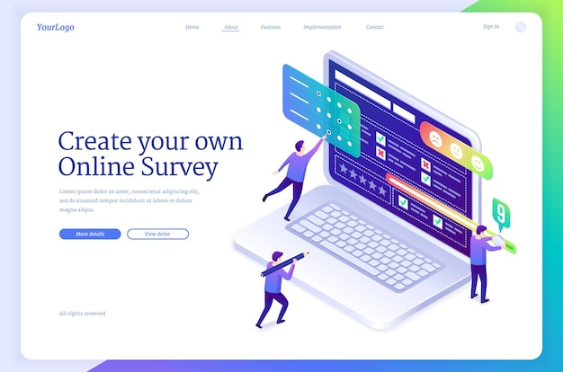 Online survey banner service for create web forms for poll checklist or quiz vector landing page of ...