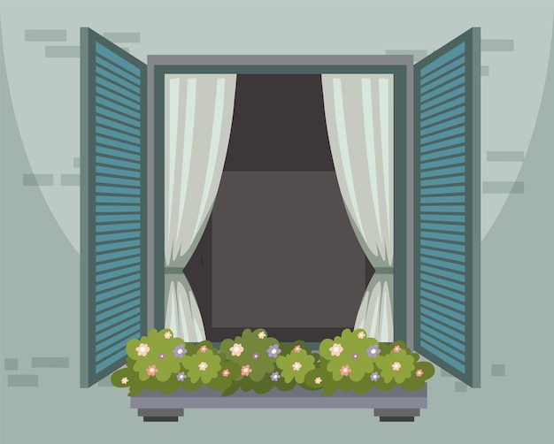 Free Vector open window with flower box