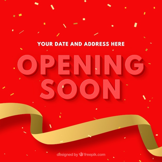 Free Vector opening soon background with golden ribbon