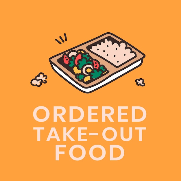 Free Vector ordered take-out food, self quarantine activity design element