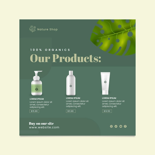 Free Vector organic cosmetic squared flyer