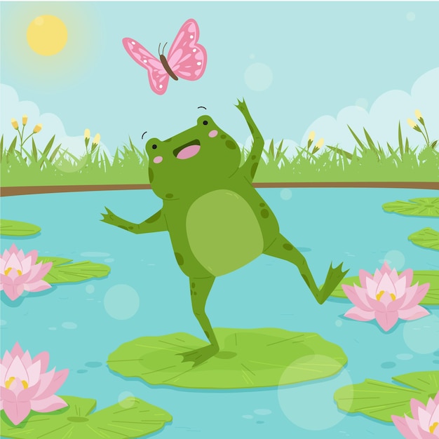 Free Vector organic flat adorable frog illustration