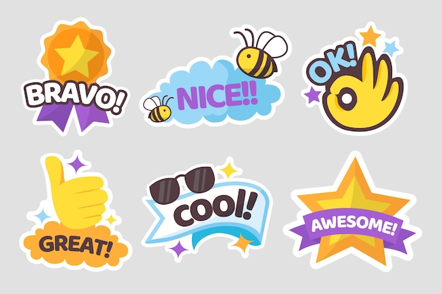 Free vector organic flat design great job stickers pack