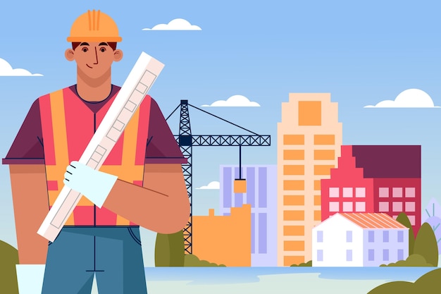 Free Vector organic flat engineers working on construction