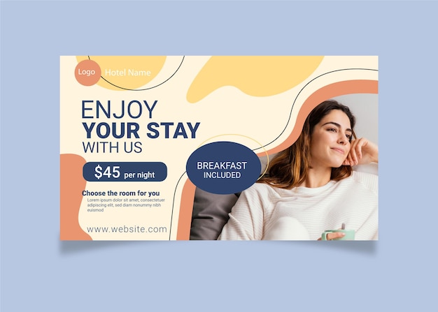 Organic flat hotel banner template with photo