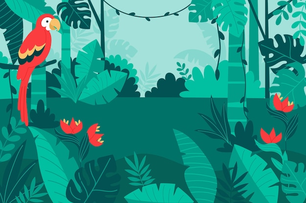 Free Vector organic flat jungle background with parrot