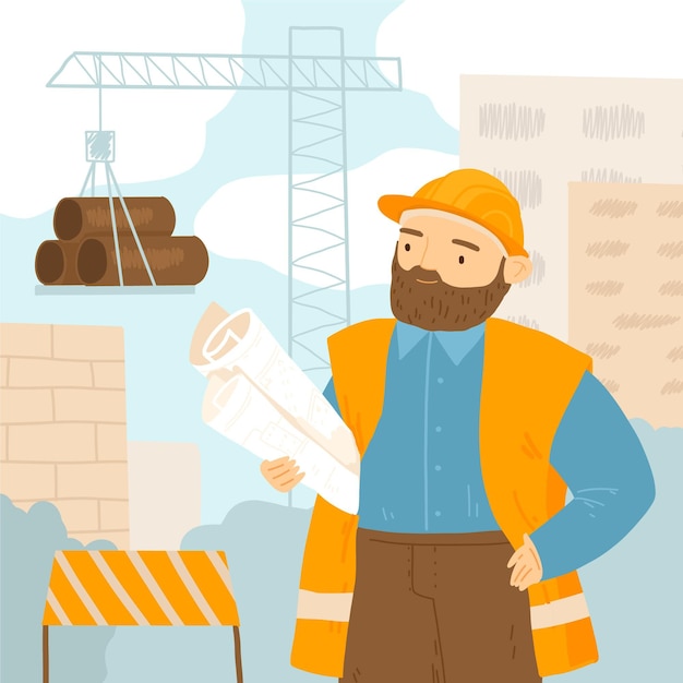 Free Vector organic flat man working on construction