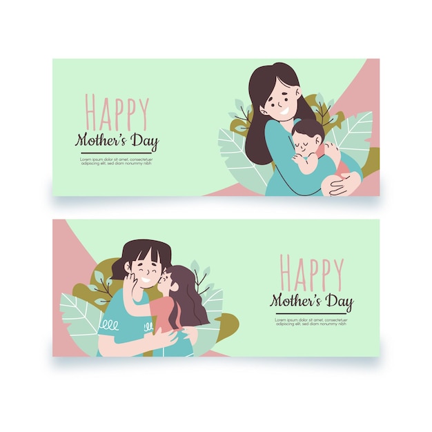 Free Vector organic flat mother's day banners set