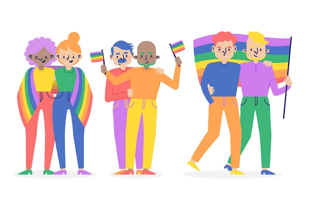 Free Vector organic flat pride day couple collection