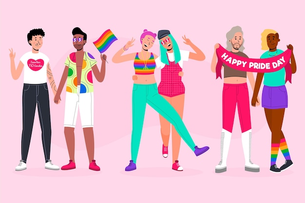 Free Vector organic flat pride day couple collection