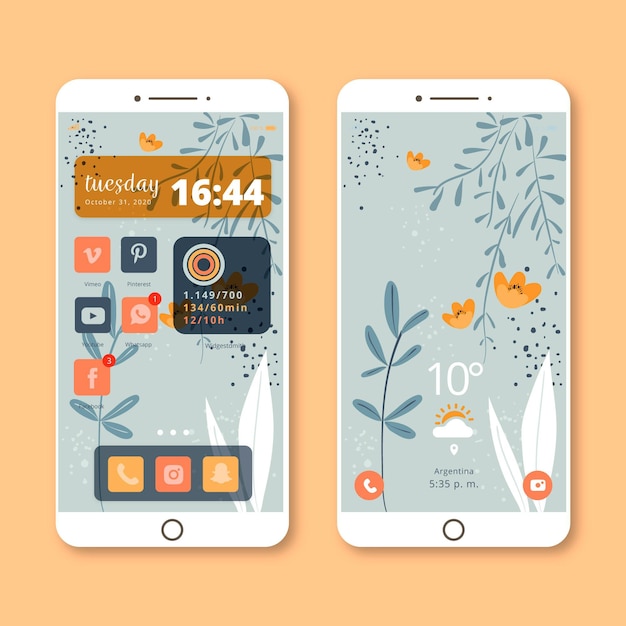 Free vector organic home screen template for smartphone