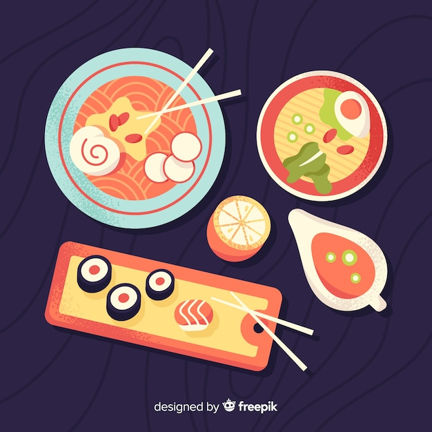 Free Vector oriental food dishes set