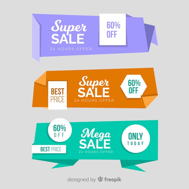 Free Vector origami sale banner collection