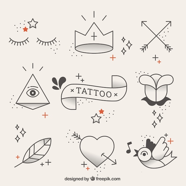 Free Vector original tattoos elements in linear style 