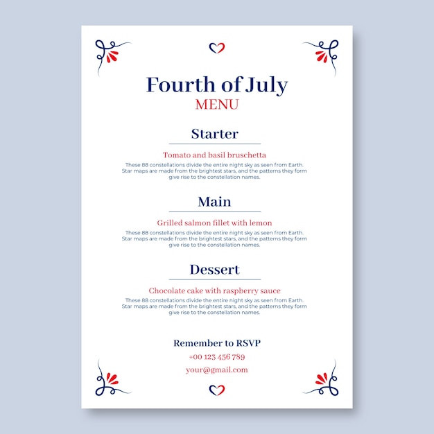 Ornamental duotone 4th of july menu