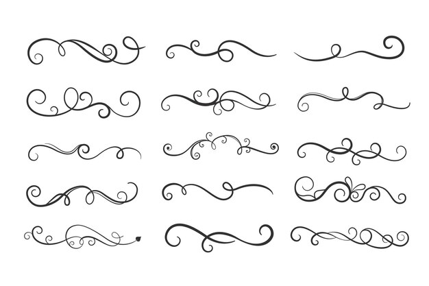 Ornamental floral curls borders mega set