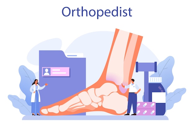 Free Vector orthopedics doctor idea of joint and bone treatment human anatomy and bone structure arthroplasty and prosthetics vector illustration in cartoon style