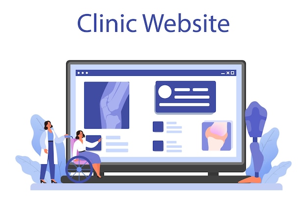 Orthopedics doctor web banner or landing page Idea of joint and bone treatment Arthroplasty and prosthetics Clinic website Vector flat illustration