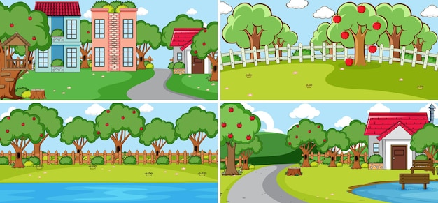 Free Vector outdoor scene set with many kids doodle cartoon character