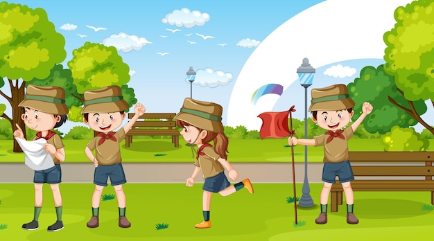 Free Vector outdoor scene with scout kids