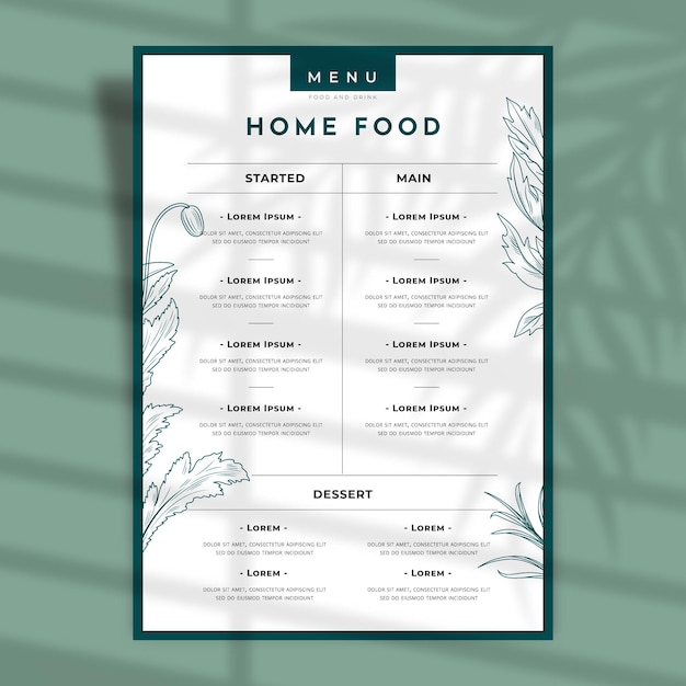 Outline flowers and leaves restaurant menu