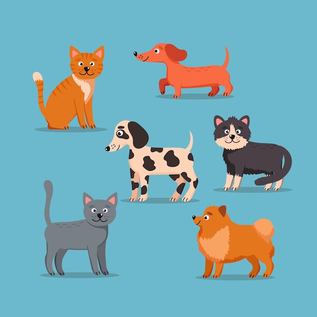 Free Vector pack of adorable domestic pets