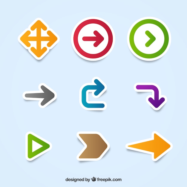 Free Vector pack of arrows stickers of different shapes