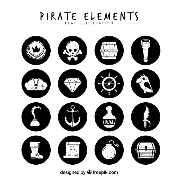 Pack of black circles with retro pirate elements