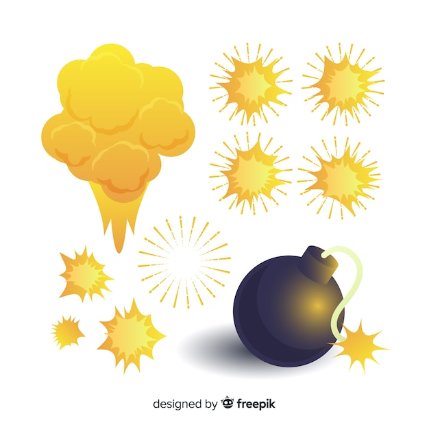 Free Vector pack of bombs and explosions cartoon style