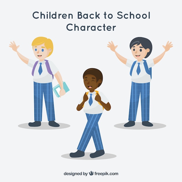 Free Vector pack of boy wearing school uniform