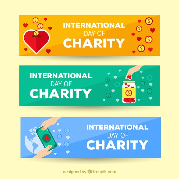 Free vector pack of charity day banners in flat design