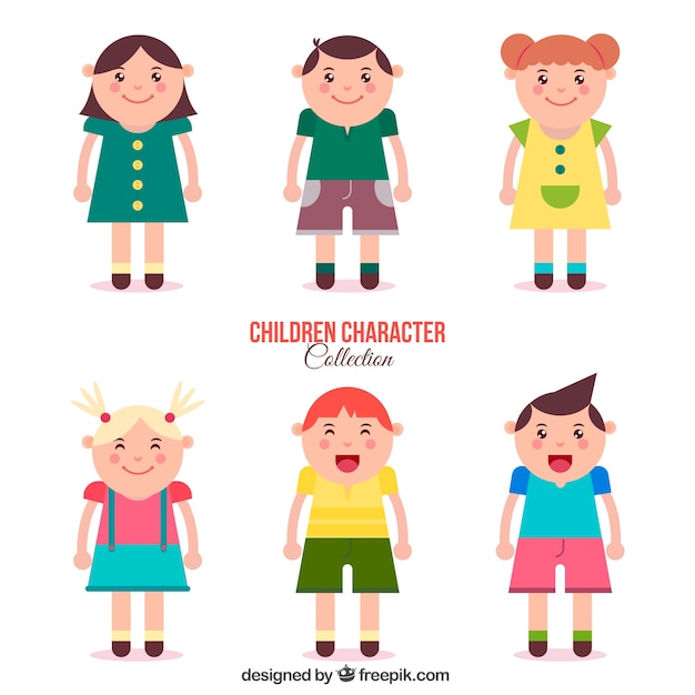 Free vector pack of children characters in flat design