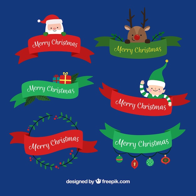 Free vector pack of christmas ribbons with elements