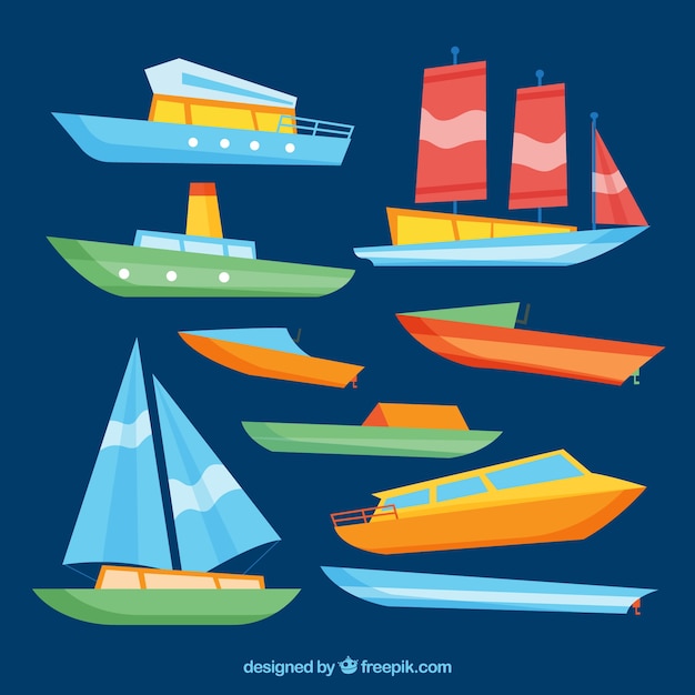 Free Vector pack of colored boats in flat design