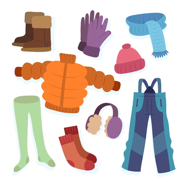 Free vector pack of different winter clothes
