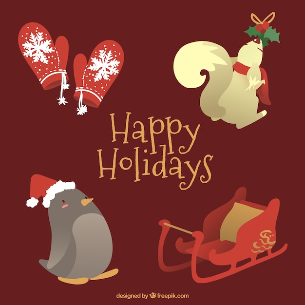 Pack of elements and lovely christmas animals