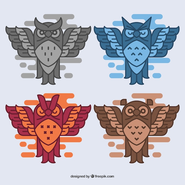 Free Vector pack of ethnic owls in linear style