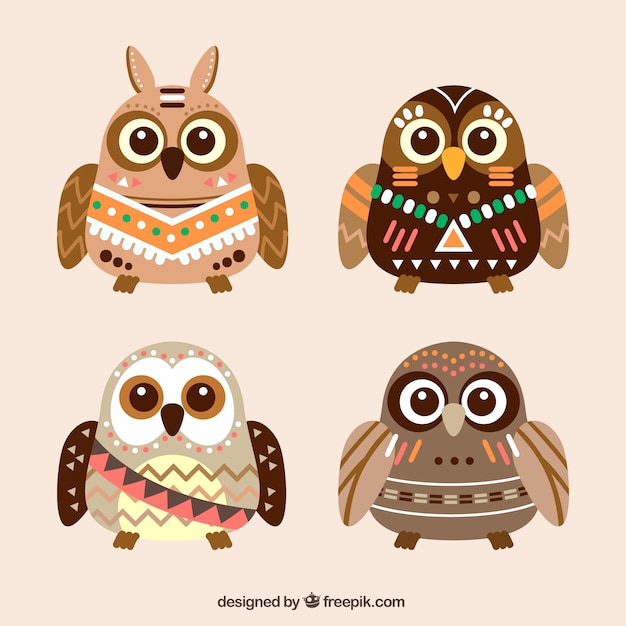 Free Vector pack of ethnic owls