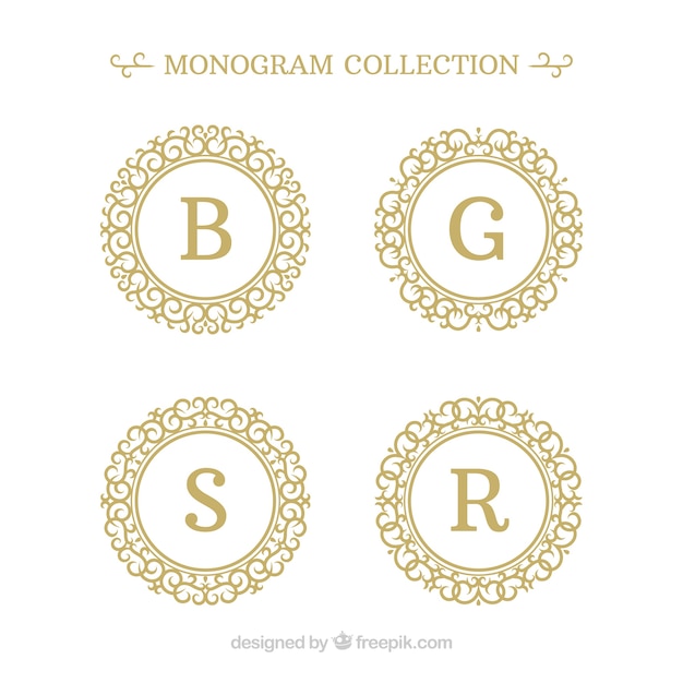 Free vector pack of four gold monograms