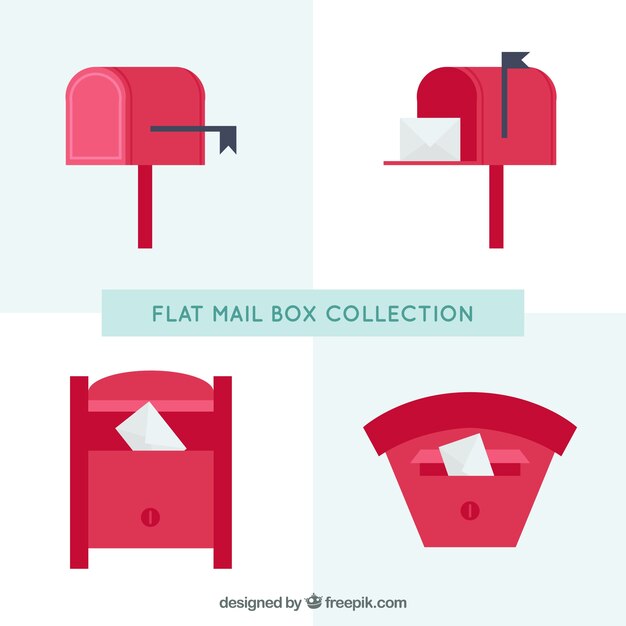 Pack of four red mailboxes in flat design