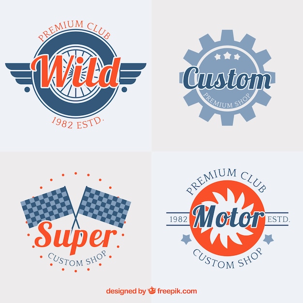 Free Vector pack of four vintage racing badges 