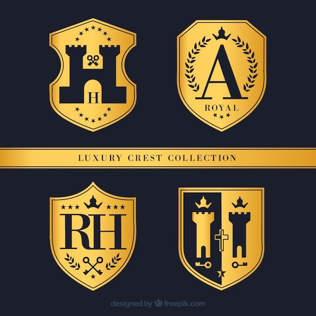 Free Vector pack of golden badges with crests