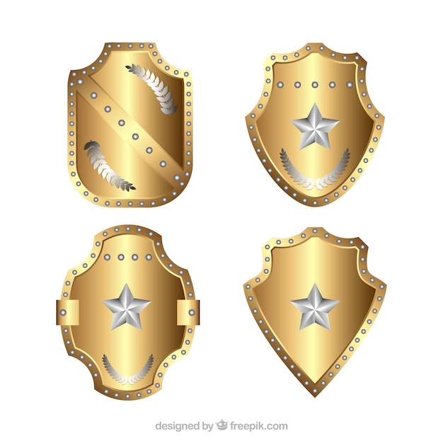 Free Vector pack of golden star shields