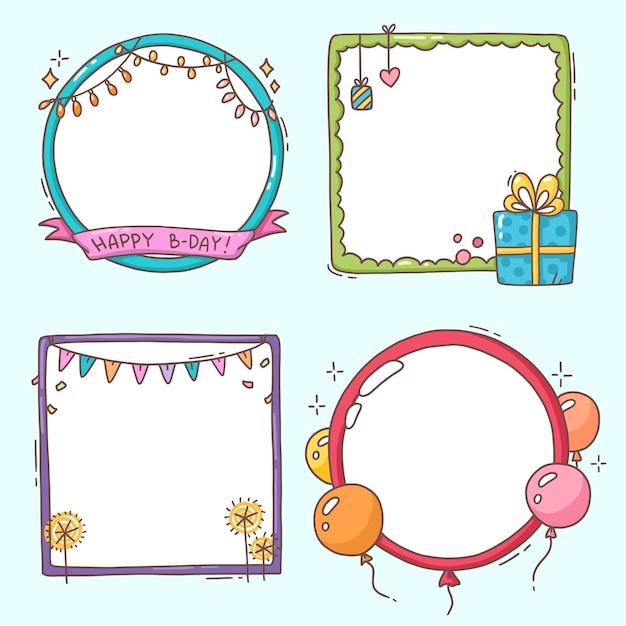 Free Vector pack of hand drawn birthday collage frame