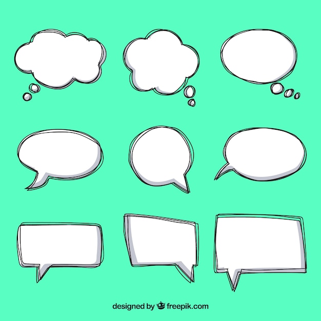 Pack of hand drawn comic speech bubbles