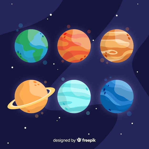 Pack of  hand drawn different planets 