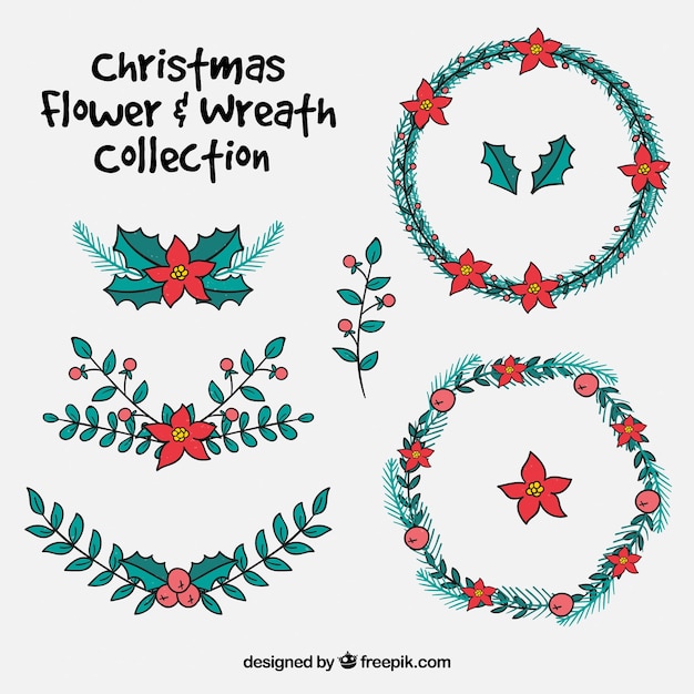 Pack of hand-drawn floral wreath